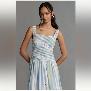 NWT Anthropologie Square-Neck Drop-Waist Maxi Dress size medium Blue